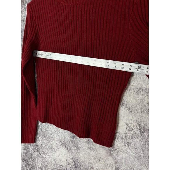 Divided by H & M Sweater Womens Large Knit Acrylic Red Burgundy Ribbed Mock Neck - Picture 7 of 8
